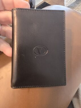 Valentino Garavani  Leather Embossed V ,Tri Fold Wallet, Black,  Made In Italy